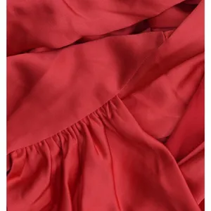 Halston Womens Satin Surplice-Draped Cross Over Neck Blouse Top Bright Red L thumbnail 6