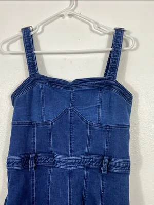 Free People Dark Indigo Denim Mini Dress Size L It has pockets on the sides. thumbnail 6