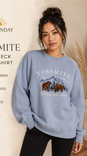 Lazy Sunday Yosemite Sierra Nevada Embroidered Crewneck Sweatshirt Size S thumbnail 1