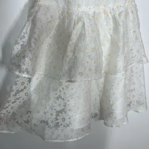 NEW Lena Party A-Line‎ Dress Women's Size Medium White Floral Applique Layered thumbnail 7