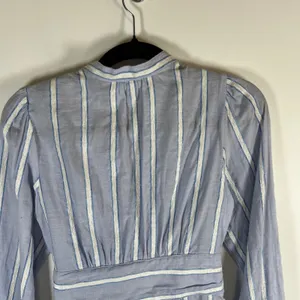 Anthropologie Building Blue‎ White Striped Tie Waist Button Down Blouse Top Sz 8 thumbnail 8