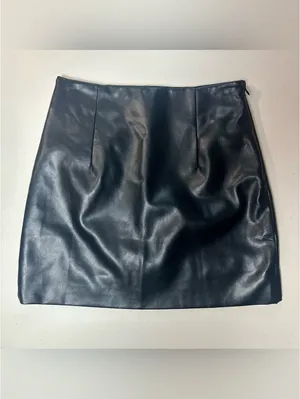 Lulus Black Faux Leather Asymmetrical Mini Skirt Size Small NWT thumbnail 3