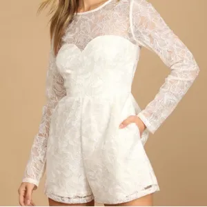 Lulus My Clarity Ivory Mesh Floral Embroidered Romper Bridal Size Medium Lace thumbnail 3