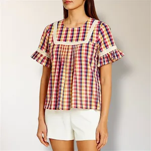 English‎ Factory Anthropologie Gingham Check Ruffle Sleeve Top Cottagecore Boho thumbnail 2