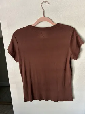 Vtg Y2K 90’s Mossimo 100% cotton Brown baby ringer T-shirt large minimalist thumbnail 4