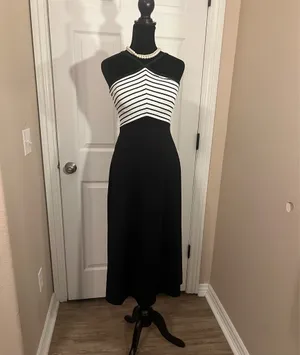 Formal striped evening dress halter neck thumbnail 2
