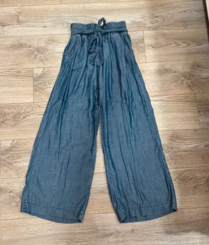 Sneak Peek Chambray Paperbag Wide Leg Pants Blue thumbnail 1