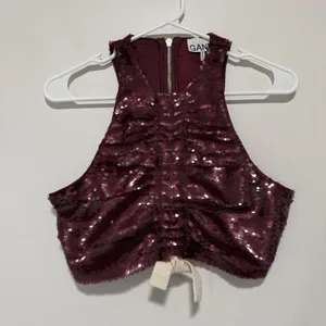 Ganni Sequined Ruched Crop Top in Port Royale Size 32‎ thumbnail 5