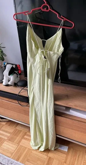 Abercrombie Neon Green Tie Up Maxi Dress NWT thumbnail 8