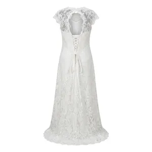 White Lace Wedding Gown Size 18 with Cinch Buttons Short Train Hem Scallop thumbnail 2