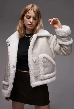 Topshop Faux Leather White Jacket thumbnail 1