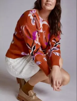 Maeve Rust Floral Sweatshirt Women’s Boat neck Pullover Size Medium thumbnail 1