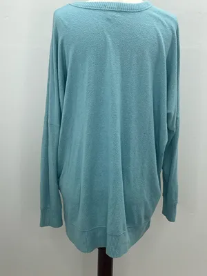 Aerie Women's Teal Blue Green Long Sleeve Oversized Slit Hem Pullover Sweater XS thumbnail 5