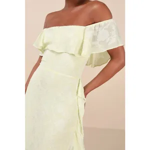 NEW Lulus Pretty Perfect Yellow Burnout Floral Off-the-Shoulder Midi Dress XXL thumbnail 4