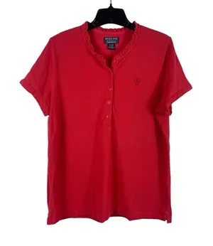 Polo Jeans Co Ralph Lauren XL Coral Ruffle Polo Shirt Cotton Short Sleeve thumbnail 1