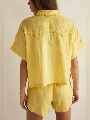 NWT Free People FP Intimately Good Intentions PJ Set - lemon drop yellow - XS thumbnail 5