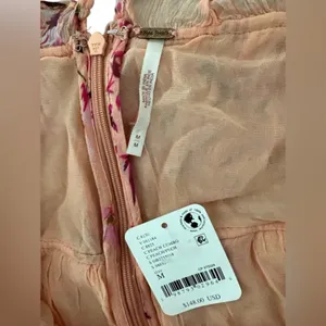 NWT Free People Peach Floral Sheer Babydoll Tunic Mini Dress Boho Romantic M thumbnail 5