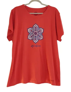 Life is Good Women's XL Crusher Tee Coral Red USA Mandala Flower Graphic Shirt thumbnail 1