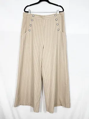 Hell Bunny 30s 40s Caspian Beige Stripe Swing Sailor Trousers Retro Pinup thumbnail 3