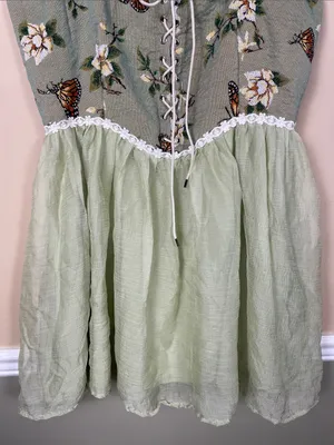 Cider Women’s Faeriecore Butterfly Floral Embroidered Lace-Up Tank Mini Dress thumbnail 3