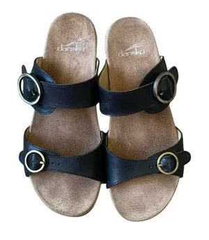 Dansko Slide Sandals Womens 39 Black Leather Buckle Wedge Clog Ergonomic‎ Boho thumbnail 1