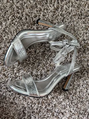 Vince Camuto Metallic Silver Ankle-Strap Heels thumbnail 2