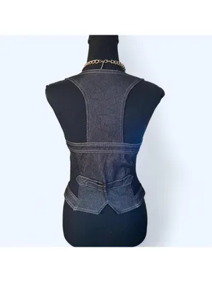 Vintage Y2K Jacqueline Riu Dark Academia Denim Corset Waistcoat Size Medium 💙 thumbnail 4