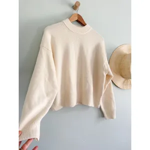 Madewell | NWT SoftWool Boxy Crewneck Sweater in Heather Cloud Cream | Sz S thumbnail 3