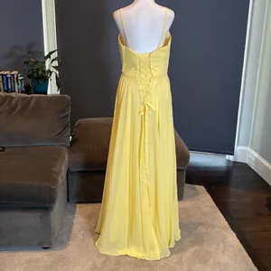 Women’s Yellow Chiffon Full Length Bridesmaid Prom Dress Corset Back Size 10 thumbnail 5
