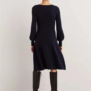 Boden‎ Navy Blue Square Neck Wool Alpaca Blend Knit Midi Dress US 8R thumbnail 2