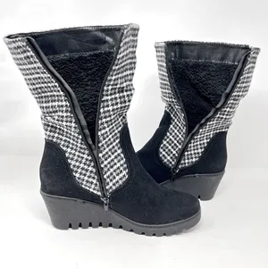 MUK LUKS Vermont Stowe Black White Houndstooth Mid Calf Slouch Wedge Boots 9.5 thumbnail 7