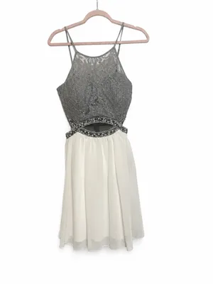 Speechless NWT White Silver Lace Cutout Beaded Homecoming Dress Size 11 thumbnail 3
