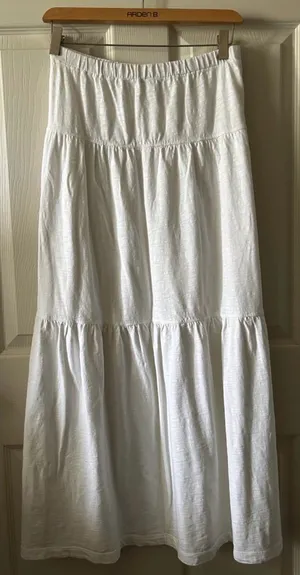 Dylan ❤️ White Tiered Cotton Midi/Maxi Skirt Coastal Cottagecore Minimalist Sz M thumbnail 1