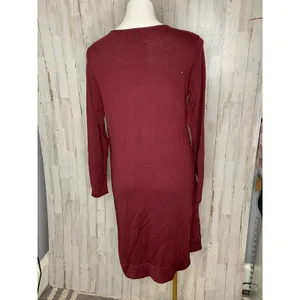 Eileen Fisher Sweater Dress Womens Medium Burgundy Scoop Neck Long Sleeve Knee thumbnail 3