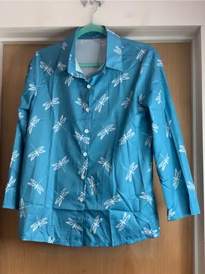 Amazon Sky Blue Dragonfly Print Button-Up Shirt - Size-Medium Naturecore thumbnail 1