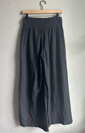 Vintage Blue Lakhays from the Himalayas Black Open Leg Full Slit Linen Pants thumbnail 3