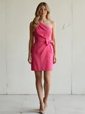 French Connection One-Shoulder Camellia Rose Pink Bow Dress 4 thumbnail 10