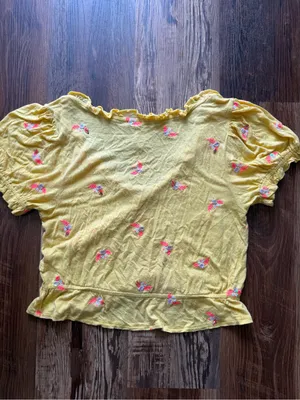 Free People Yellow Floral Ruffle-Trim Crop Top thumbnail 6