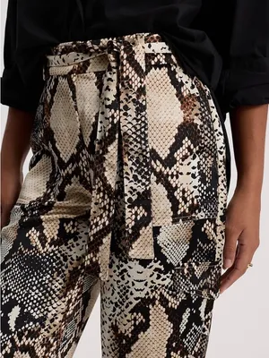 Express Snake-Print Paperbag Trousers in Beige, Black and Brown thumbnail 13