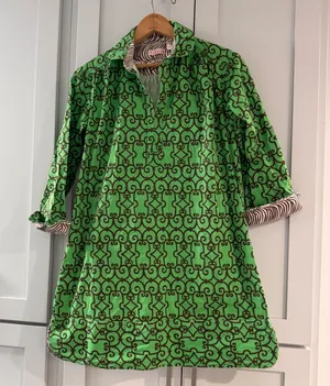 Tizzie Womens Green Brown Geometric‎ Print Shift Tunic Mini Dress Small Cotton thumbnail 1