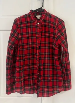 EUC J Crew Red Tartan Plaid Button Down Medium thumbnail 1