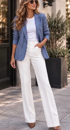 LOFT Linen Cotton Blend Light Blue Tailored Linen-Blend Blazer Size 10 thumbnail 1