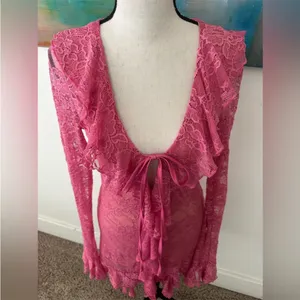 $89 NWOT Edikted Josephine Ruffle Lace Mini Dress XS thumbnail 6