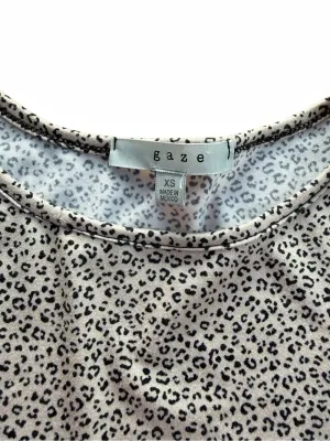 Gaze Women’s XS Leopard Print Long Sleeve Crewneck Crop Top Beige Black Animal thumbnail 3
