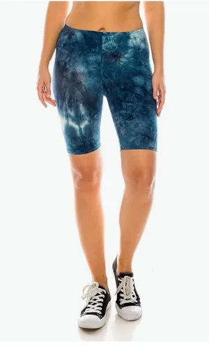 Leggings Depot Biker Shorts Women M Blue Black Tie Dye Pull On Stretch 23X8 Boho thumbnail 2