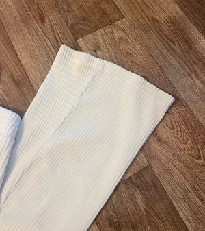 Aerie Groove On Ivory Velour Ribbed High Waisted Flare Pants thumbnail 6