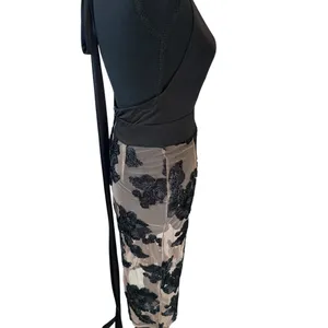 Luxxel Seduced Dress‎ with Halter Top Bodysuit and Sheer Floral Attached Skirt thumbnail 3