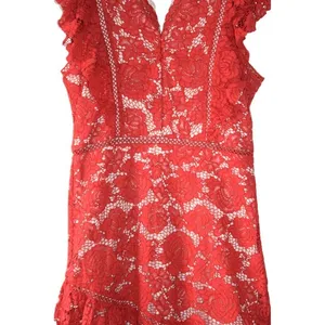 Lace Dress Women Small Red Excellent Flutter Sleeve Tiered Ruffle Mini thumbnail 3