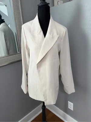NWT Joie lightweight, open cream blazer subtle crinkle-texture notched lapel SM thumbnail 3