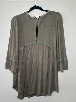 POL Womens Olive Green Crochet Trim Peasant Top thumbnail 5